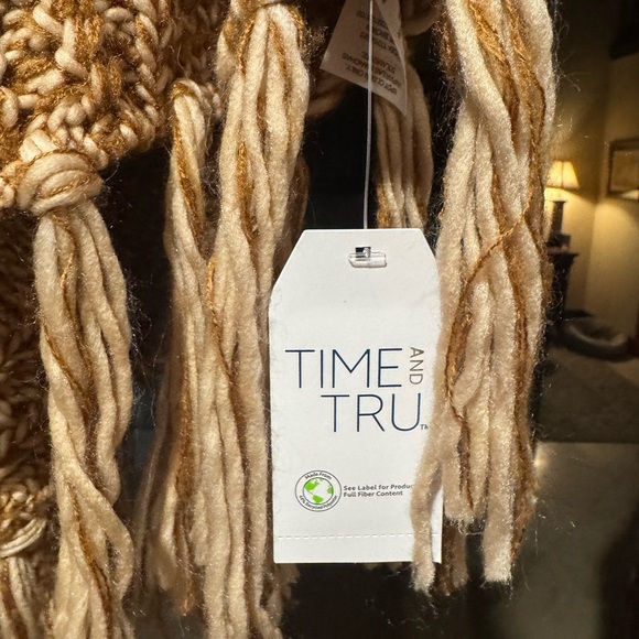 Time and Tru Tan Knit Poncho with Fringe - Picture 2 of 3